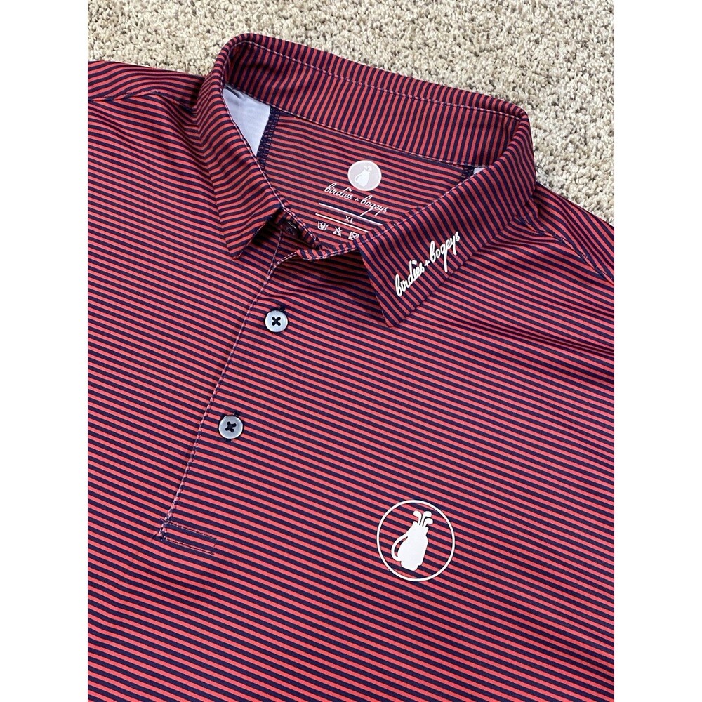 Birdies & Bogeys Red Blue Stripe Golf Polo Men’s XL Performance Stretch